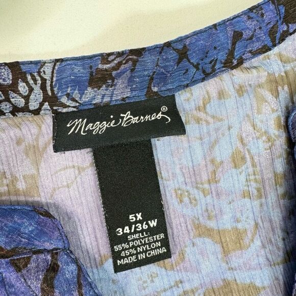 Maggie Barnes Top Womens 5X 34/36 Blue Floral Button-Front Blouse Clean Girl - Picture 2 of 10